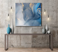 ABSTRACT MARBLE Tender Blue Modern Art Fluid Art, Oriental Marbling Canvas Print Artesty 1 Panel 12"x12" 