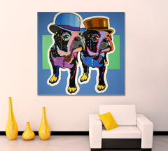 HIPSTER | Funny Hipster French Bulldog Bosses Canvas Print - Square Animals Canvas Print Artesty 1 Panel 12"x12" 
