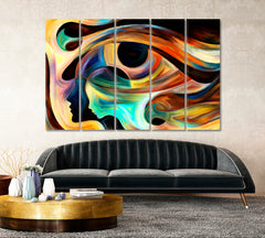 Woman and Child Human Eye Abstract Beautiful Lines Consciousness Art Artesty 5 panels 36" x 24" 