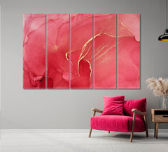 CERISE Pink Red Tones Abstract Fluid Ink Colors Fluid Art, Oriental Marbling Canvas Print Artesty 5 panels 36" x 24" 
