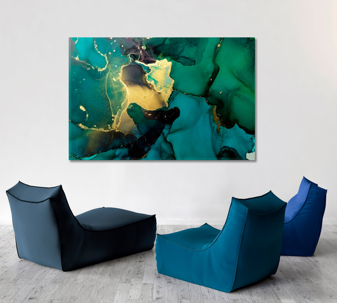 Luxury Abstract Fluid Art Painting Alcohol Ink Green and Gold Fluid Art, Oriental Marbling Canvas Print Artesty   