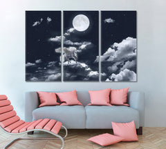 SKYSCAPE White Winged Horse Full Moon Skyscape Canvas Artesty 3 panels 36" x 24" 