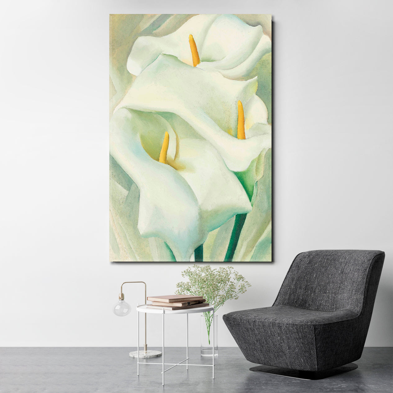 white calla lily painting CALLA LILIES Soft Pastel Flowers Canvas Print Wall Art | Vertical