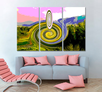 Innovative Circular Shape Abstract Artistic Landscape Modern Artwork Contemporary Art Artesty 3 panels 36" x 24" 