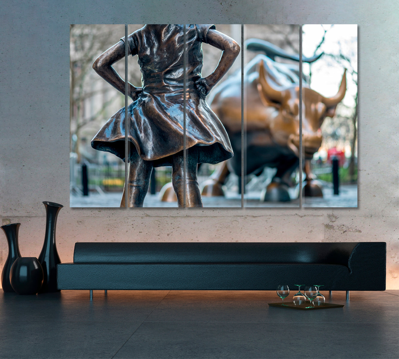 Fearless Girl & Charging Bull Symbol of Wealth Famous Landmarks Artwork Print Artesty   