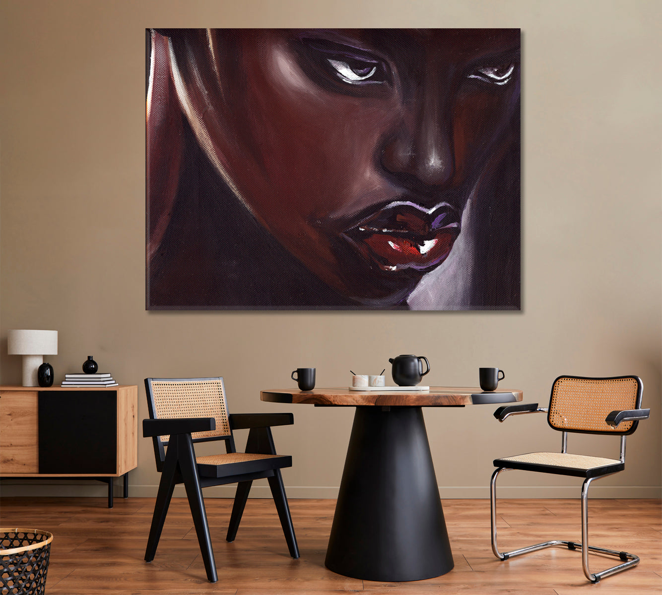 RED LIPS African American Woman Beautiful Black Girl Striking Eye-catching African Style Canvas Print Artesty   