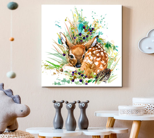 BAMBI Fawn Sweet Kids Baby Nursery Room Decoration | S Kids Room Canvas Art Print Artesty   