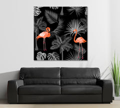 Abstract Tropical Jungle And Flamingo Poster Tropical, Exotic Art Print Artesty 1 Panel 12"x12" 