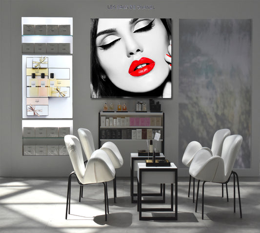 BEAUTY RED LIPS Glamor Hairstyle High Fashion Women Face Beauty Salon Artwork Prints Artesty   