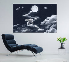 SKYSCAPE White Winged Horse Full Moon Skyscape Canvas Artesty 1 panel 24" x 16" 