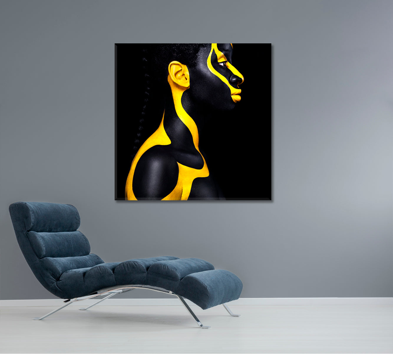 SPACE ALIEN Beautiful African Girl With Yellow Black Body Paint Art Photo Art Artesty 1 Panel 12"x12" 