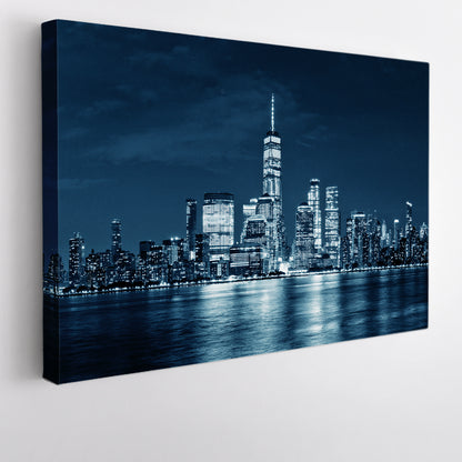 Skyline Modern City New York Dark Blue Artwork Cities Wall Art Artesty 1 panel 24" x 16" 