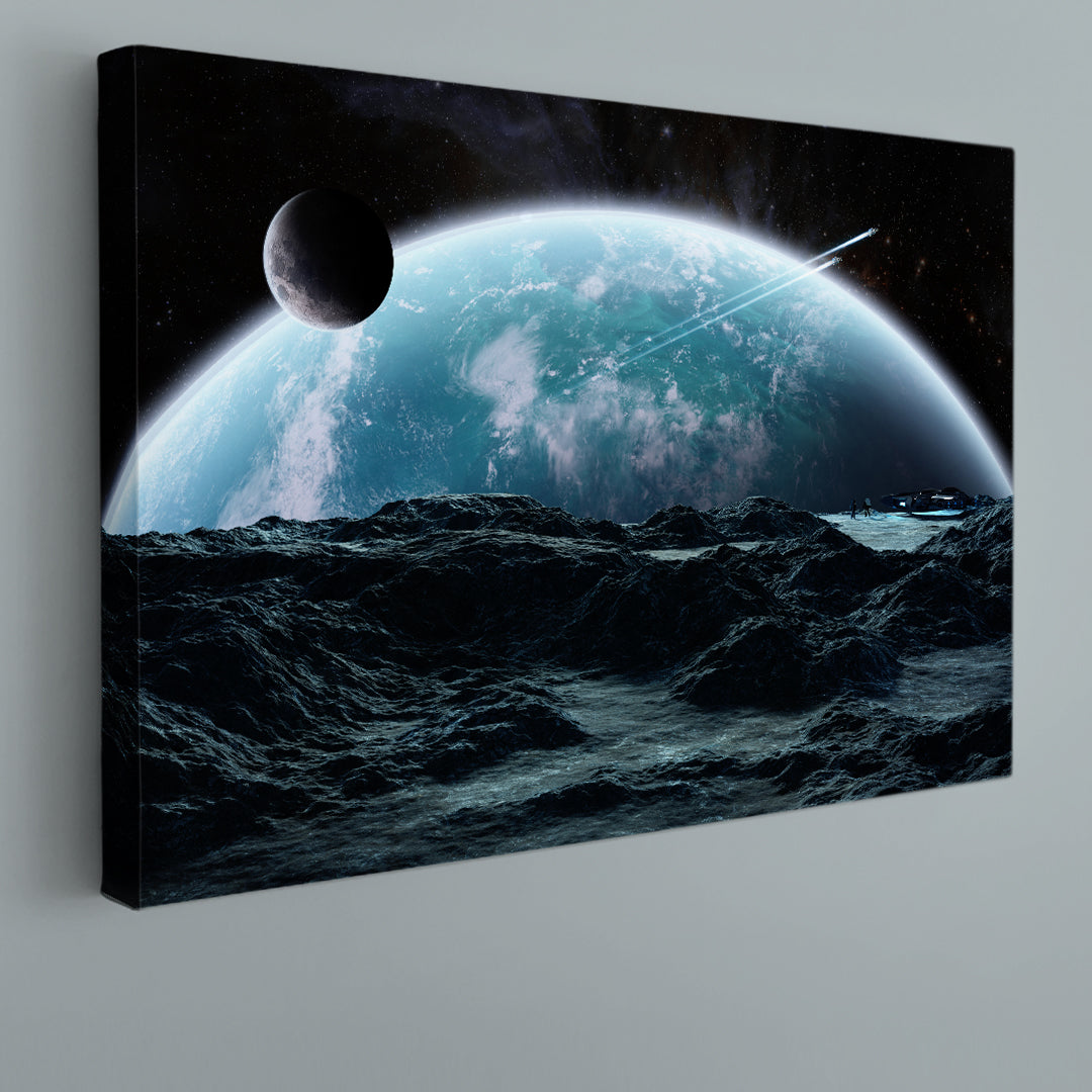 Astronauts Spaceship Exploring Asteroid NASA Poster Celestial Home Canvas Décor Artesty 1 panel 24" x 16" 