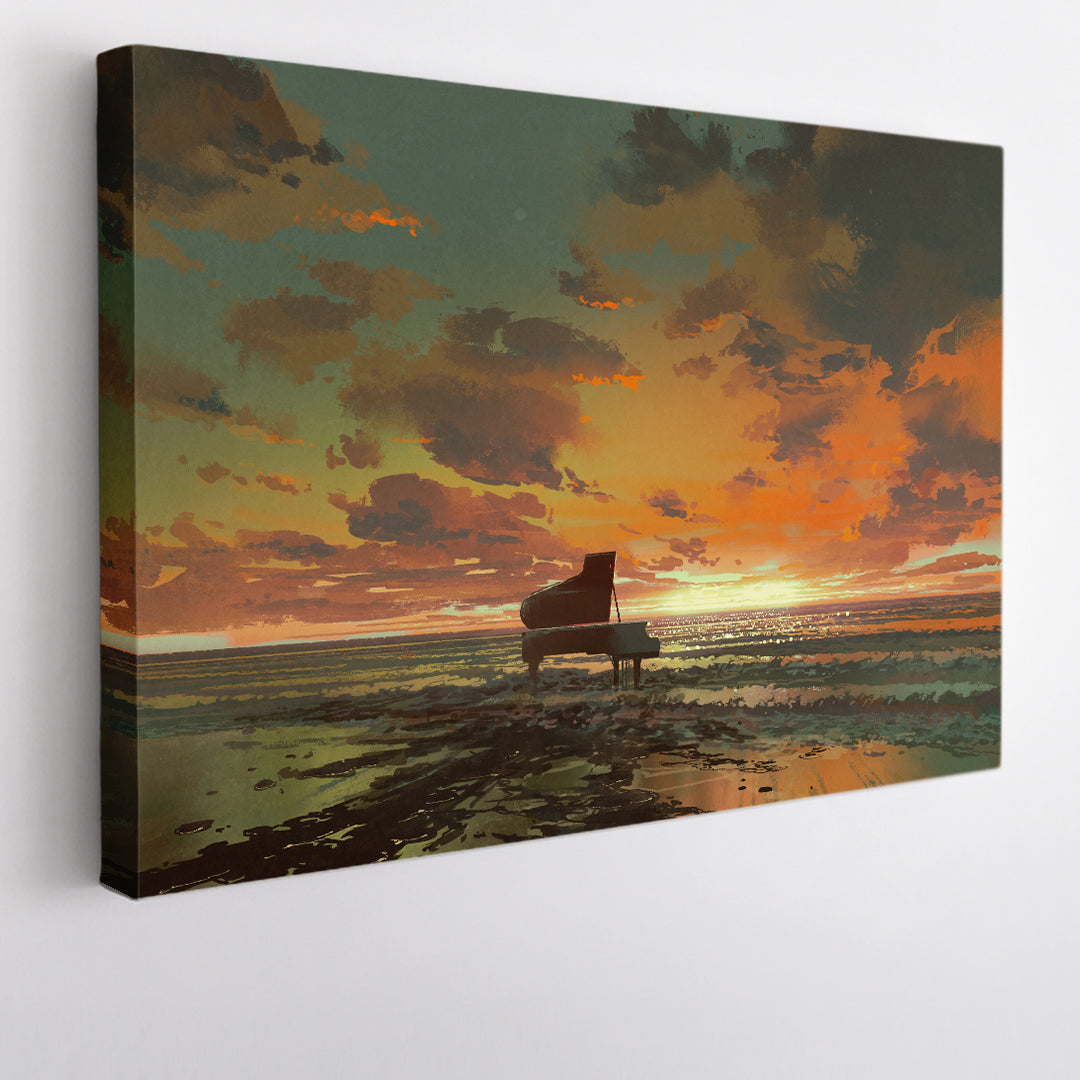 SURREAL DREAMLIKE Piano On The Beach Unreal Sunset Artistic Artwork Surreal Fantasy Large Art Print Décor Artesty 1 panel 24" x 16" 