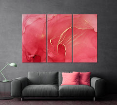 CERISE Pink Red Tones Abstract Fluid Ink Colors Fluid Art, Oriental Marbling Canvas Print Artesty 3 panels 36" x 24" 
