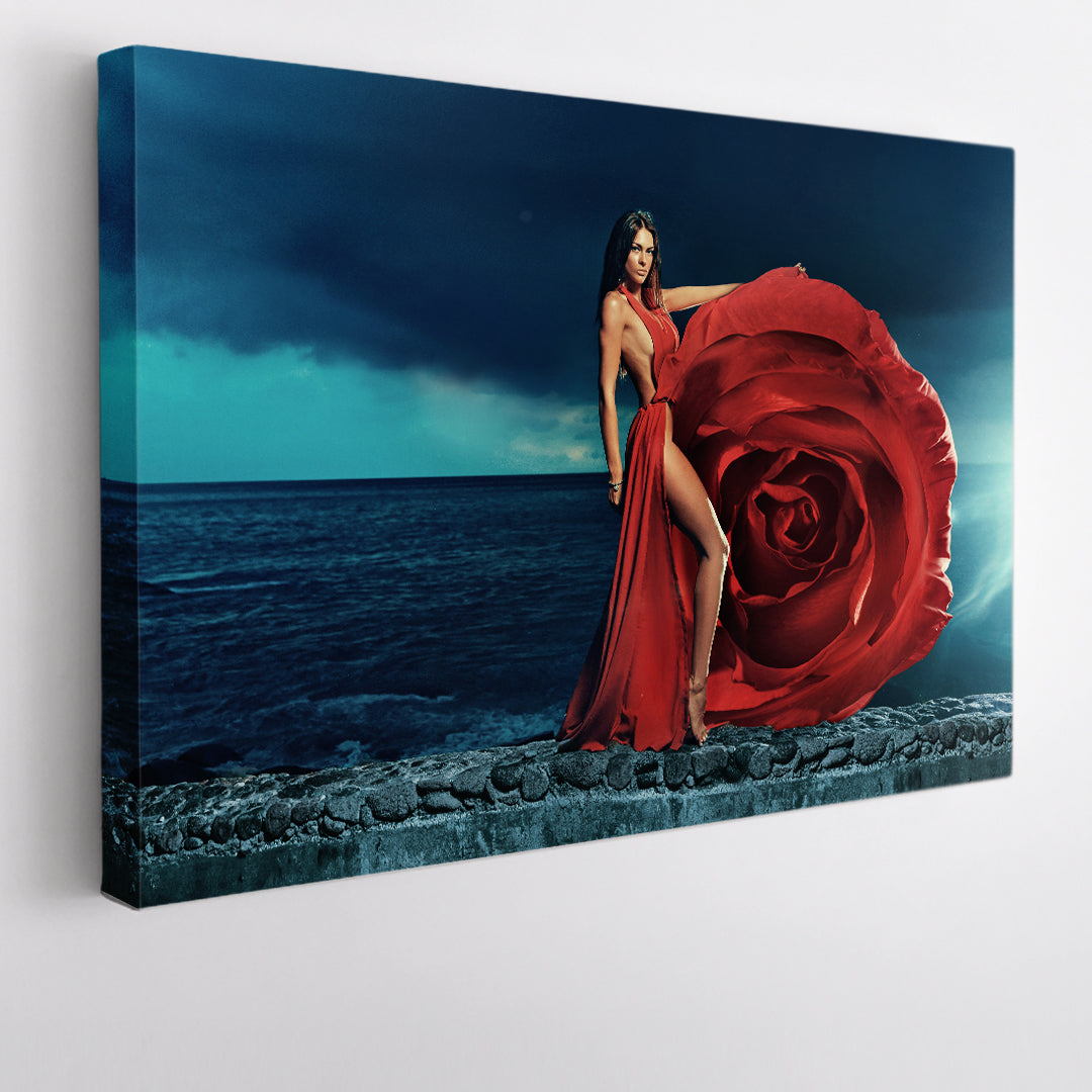 LADY IN RED Beautiful Woman Portrait Photo Art Artesty 1 panel 24" x 16" 