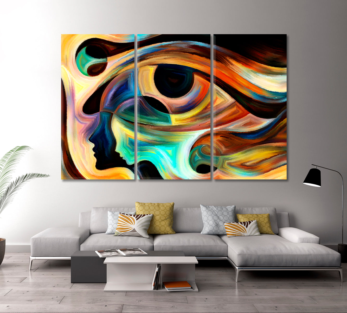 Woman and Child Human Eye Abstract Beautiful Lines Consciousness Art Artesty 3 panels 36" x 24" 