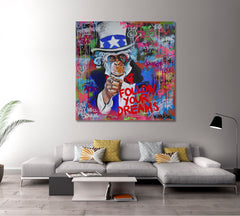 GRAFFITI GRUNGE STYLE Follow Your Dreams Drip Paint Expressionism Canvas Print  - Square Contemporary Art Artesty   