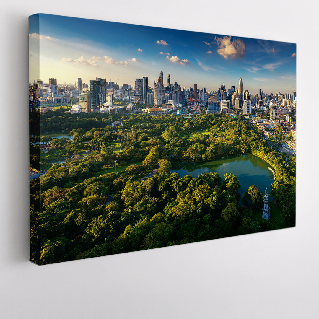 Bangkok Urban Business Cityscape Modern Buildings Lumpini Park Famous Landmarks Artwork Print Artesty 1 panel 24" x 16" 