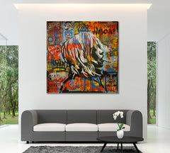 ABSTRACT Expressionism Colorful Woman Face Grunge Banksy Style | Square Contemporary Art Artesty 1 Panel 12"x12" 