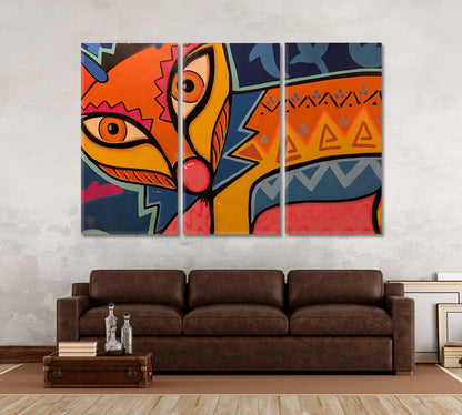 ABSTRACT FOX Vivid Modern Painting Abstract Art Print Artesty 3 panels 36" x 24" 