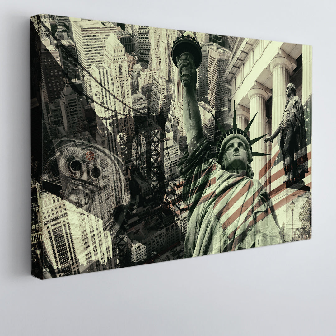 United States of America New York City Landmarks Symbols Collage Cities Wall Art Artesty 1 panel 24" x 16" 