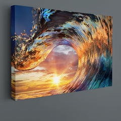 Colorful Ocean Wave Seawater Sunset Light Beautiful Clouds Nautical, Sea Life Pattern Art Artesty   