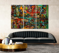 Abstract Art Colorful Collage of Colors Splatters Abstract Art Print Artesty 3 panels 36" x 24" 
