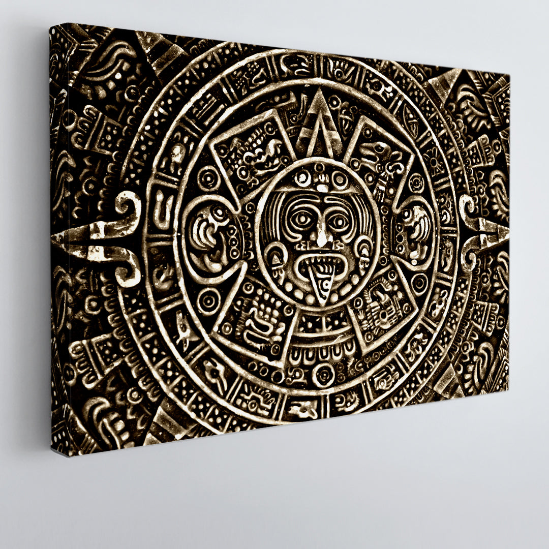 Ancient Mayan Calendar Sun Symbol Pagan Ornament Sunstone Vintage Affordable Canvas Print Artesty 1 panel 24" x 16" 