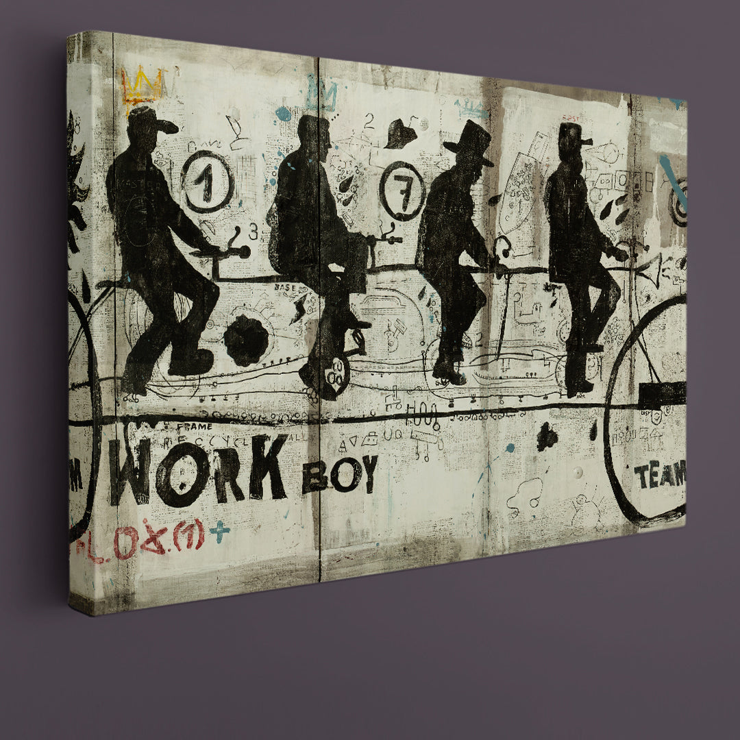 TEAMWORK BOYS Sports Bike Grunge Graffiti Style Office Decor Office Wall Art Canvas Print Artesty 1 panel 24" x 16" 