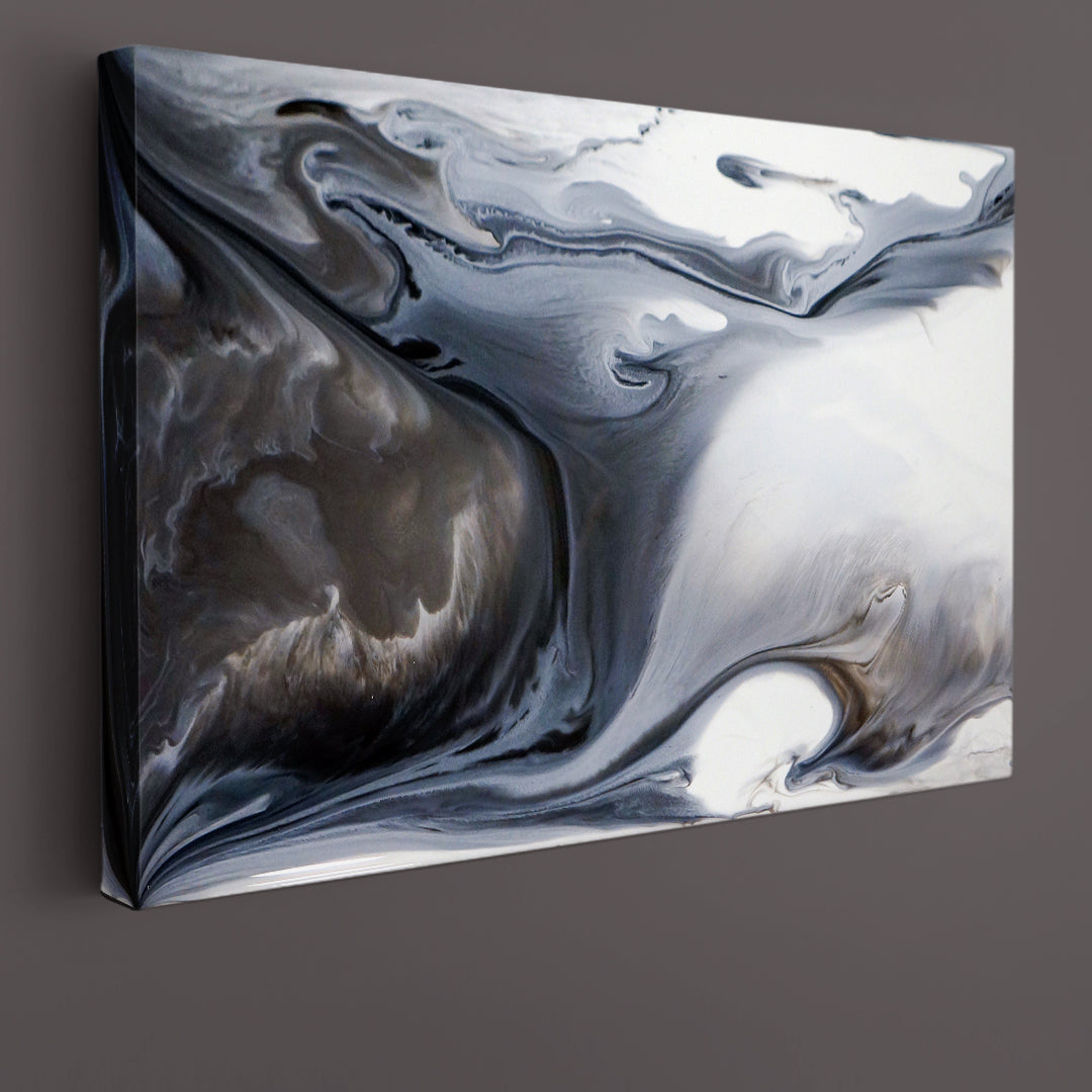Gray Beige Beautiful Marble Painting Fluid Art, Oriental Marbling Canvas Print Artesty   