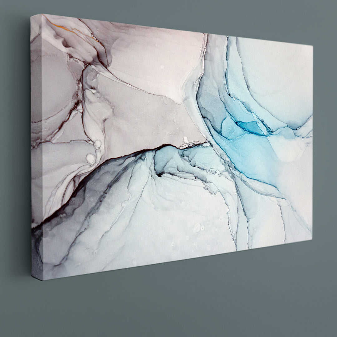 Turquoise Gray Marble Oriental Alcohol Ink Painting Fluid Art, Oriental Marbling Canvas Print Artesty   