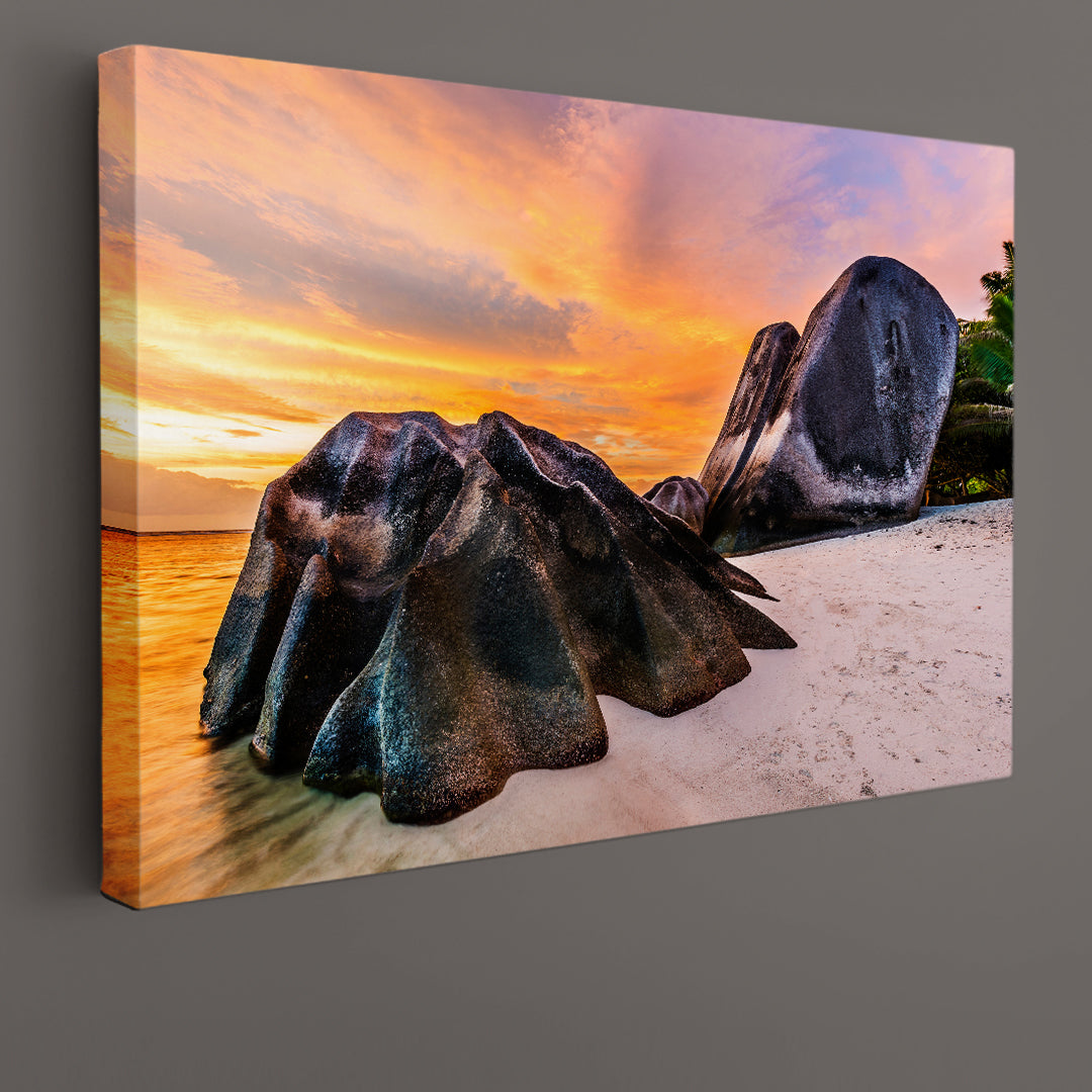 SEYCHELLES ISLAND Shaped Granite Boulders Sunset White Beach Scenery Landscape Fine Art Print Artesty   