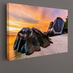 SEYCHELLES ISLAND Shaped Granite Boulders Sunset White Beach Scenery Landscape Fine Art Print Artesty   
