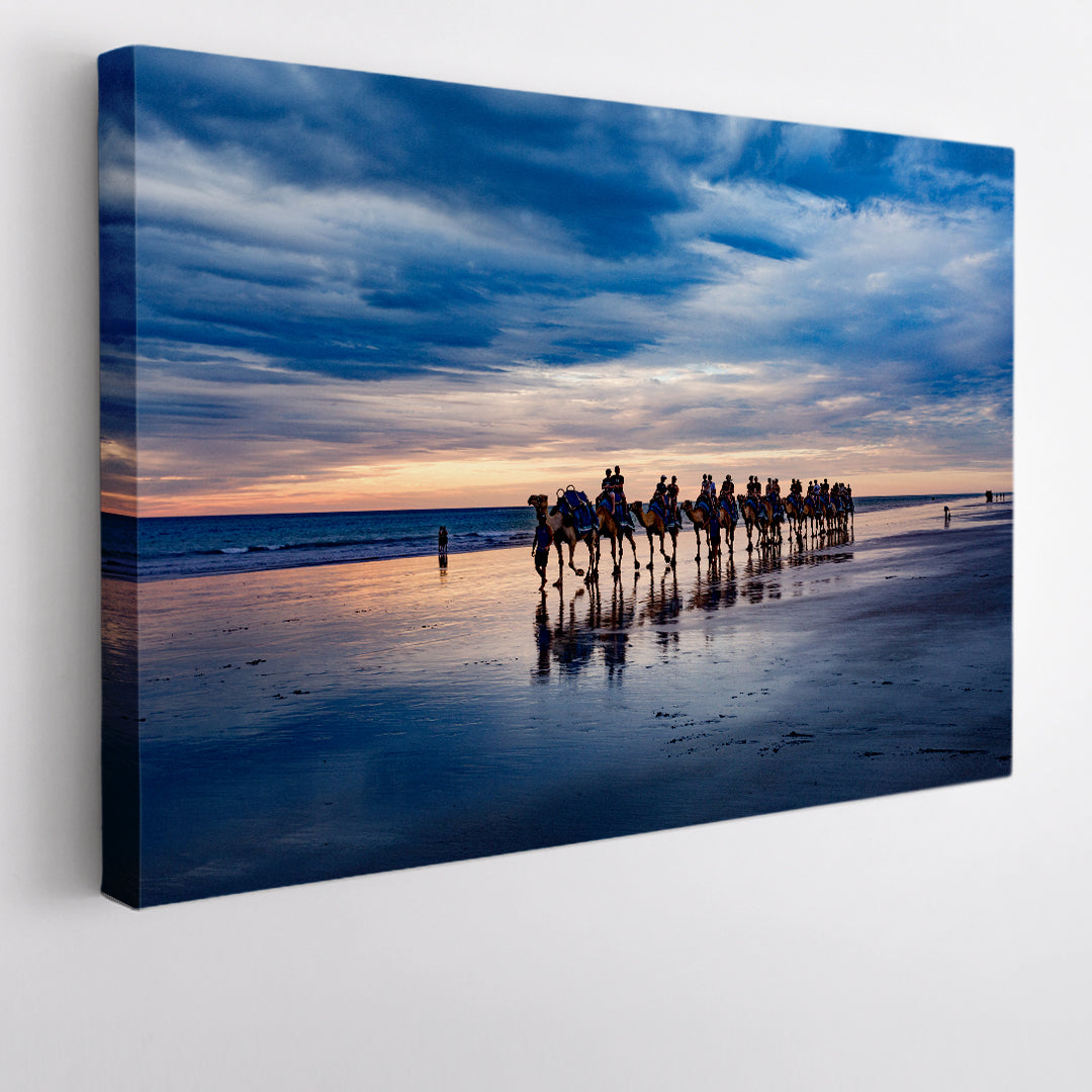 CAMELCADE Camels Shore Sunset Cable Beach Australia Landscape Scenery Landscape Fine Art Print Artesty 1 panel 24" x 16" 