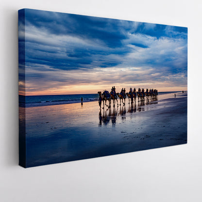 CAMELCADE Camels Shore Sunset Cable Beach Australia Landscape Scenery Landscape Fine Art Print Artesty 1 panel 24" x 16" 