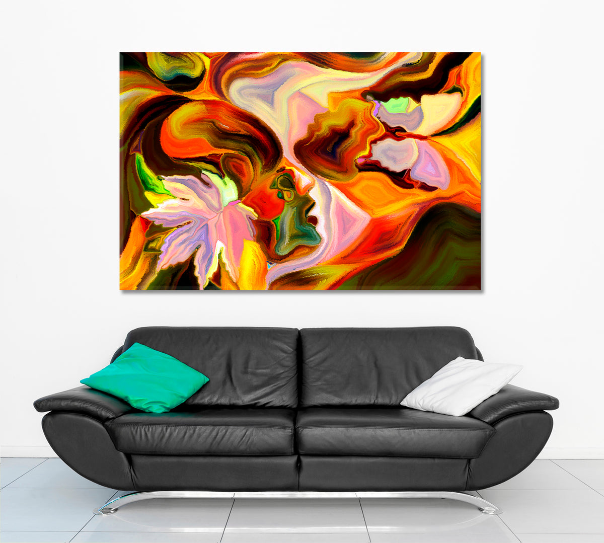 Nature of Everything.  Human autumn leaf and Butterfly Multi Color Patterns Abstract Art Print Artesty 1 panel 24" x 16" 