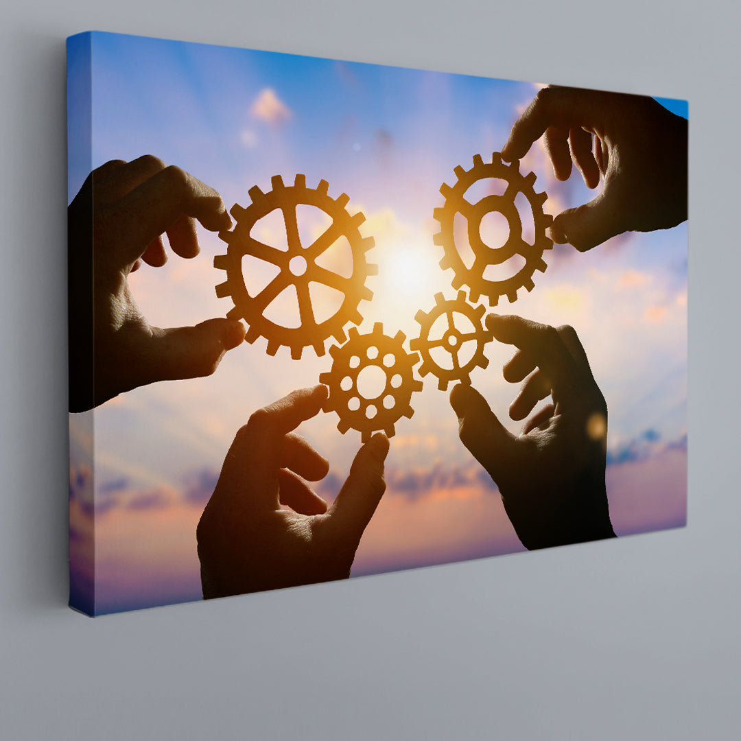 PART OF THE WHOLE Gear Wheels Solar Rays Business Concept Poster Office Wall Art Canvas Print Artesty   