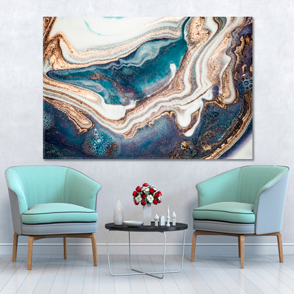 Trendy Style Marble Swirls Aroma Waves EBRU Fluid Art, Oriental Marbling Canvas Print Artesty   