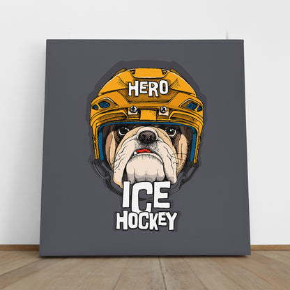 Bulldog In Yellow Ice Hockey Helmet Poster Animals Canvas Print Artesty   