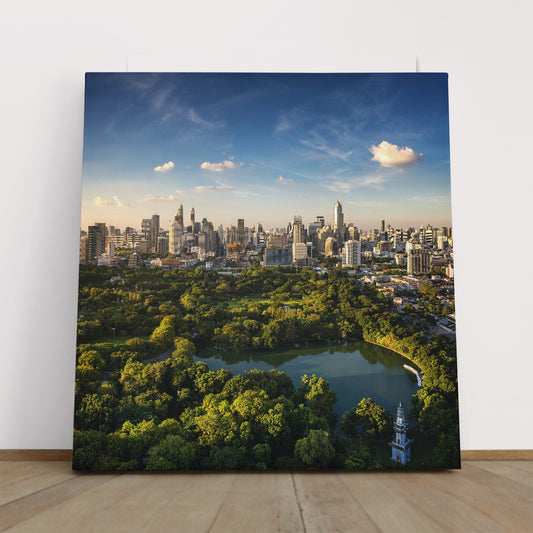 Lumpini Park Bangkok City Thailand Panoramic Landscape Famous Landmarks Artwork Print Artesty 1 Panel 12"x12" 