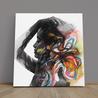 BURST OF COLORS ART PORTRAIT Beautiful Dark Skinned Woman Photo Art Artesty 1 Panel 12"x12" 