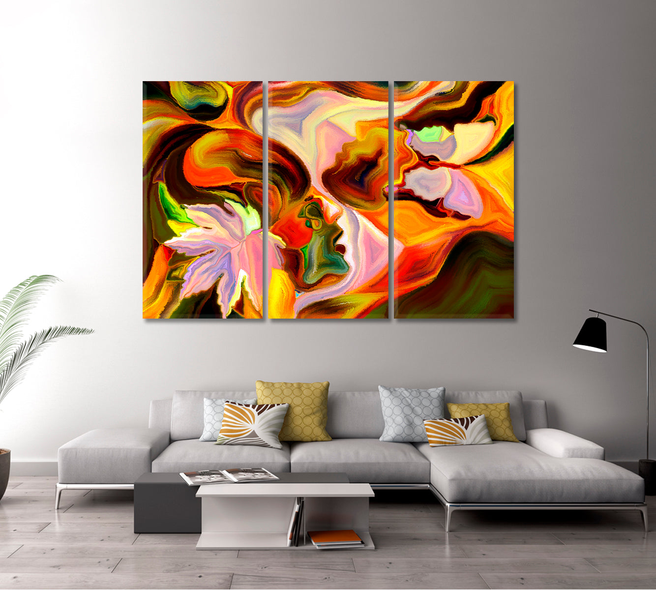 Nature of Everything.  Human autumn leaf and Butterfly Multi Color Patterns Abstract Art Print Artesty 3 panels 36" x 24" 