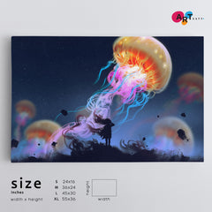 Giant Jellyfish Floating in Sky And Girl Surreal Painting Surreal Fantasy Large Art Print Décor Artesty   
