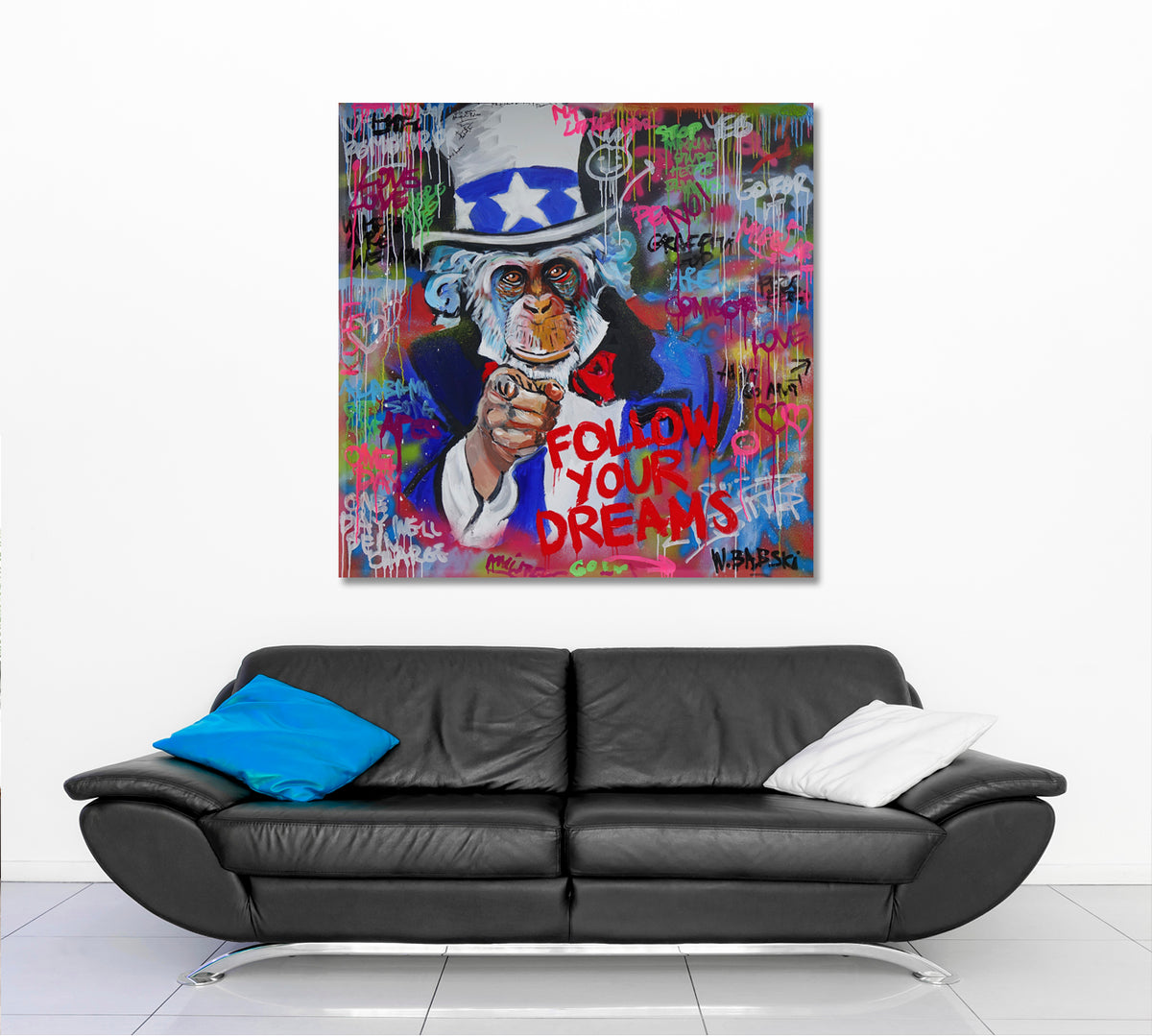 GRAFFITI GRUNGE STYLE Follow Your Dreams Drip Paint Expressionism Canvas Print  - Square Contemporary Art Artesty 1 Panel 12"x12" 