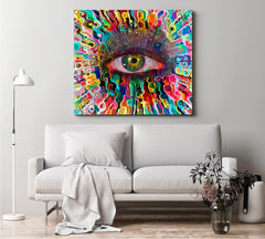 Colorful Eye Abstract Expressionism Canvas Print - Square Panel Contemporary Art Artesty 1 Panel 12"x12" 
