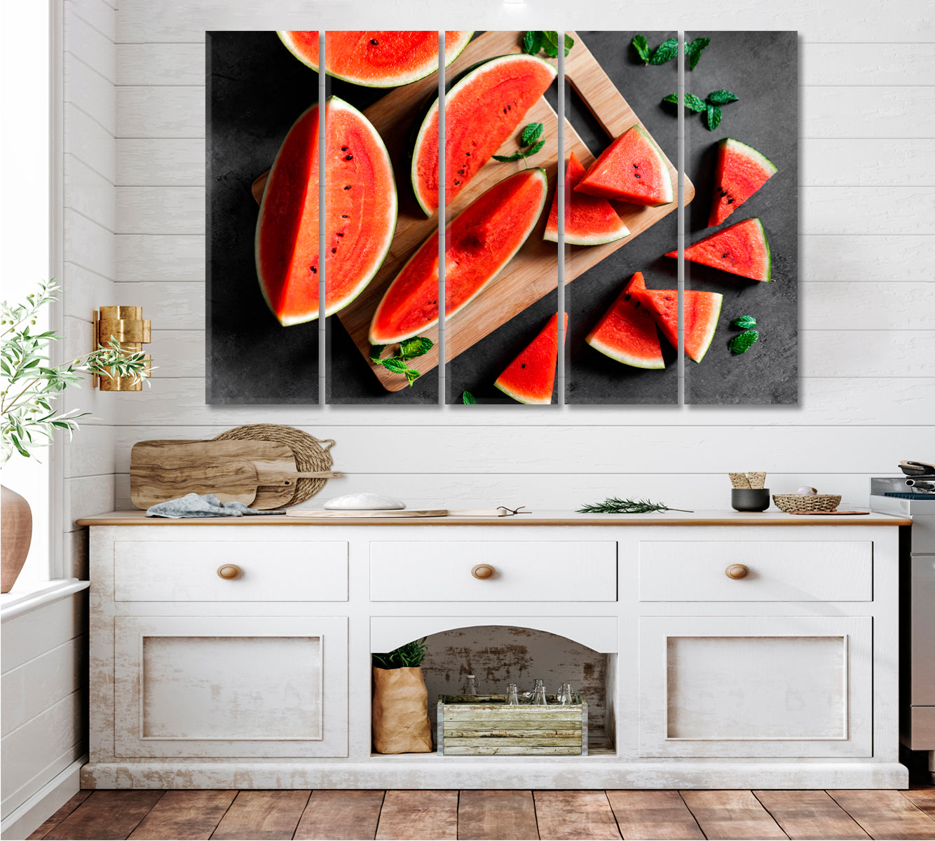 The Beauty of Watermelon Restaurant Modern Wall Art Artesty 5 panels 36" x 24" 