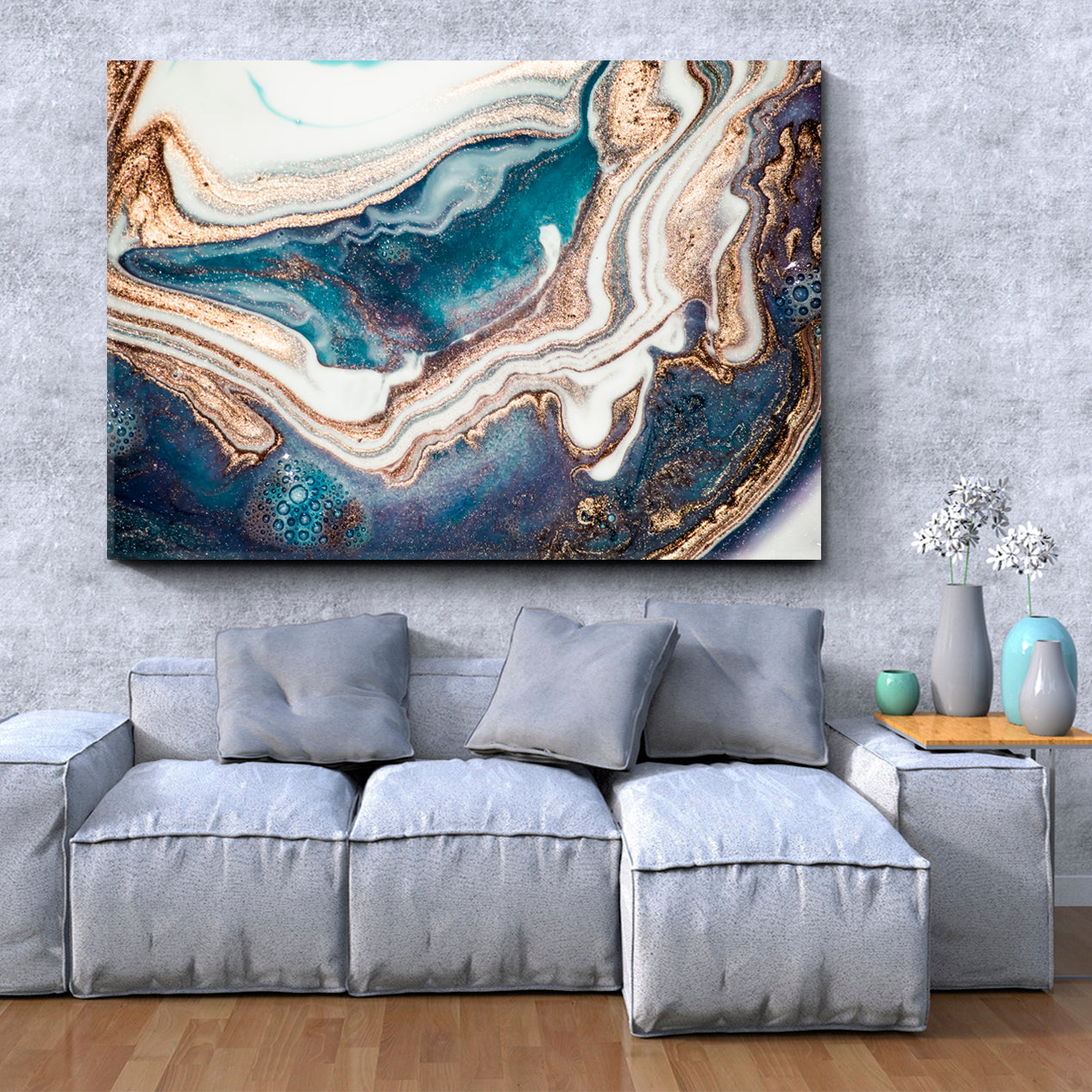 Trendy Style Marble Swirls Aroma Waves EBRU Fluid Art, Oriental Marbling Canvas Print Artesty   