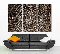 Ancient Mayan Calendar Sun Symbol Pagan Ornament Sunstone Vintage Affordable Canvas Print Artesty 3 panels 36" x 24" 