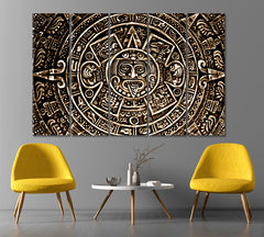 Ancient Mayan Calendar Sun Symbol Pagan Ornament Sunstone Vintage Affordable Canvas Print Artesty 5 panels 36" x 24" 